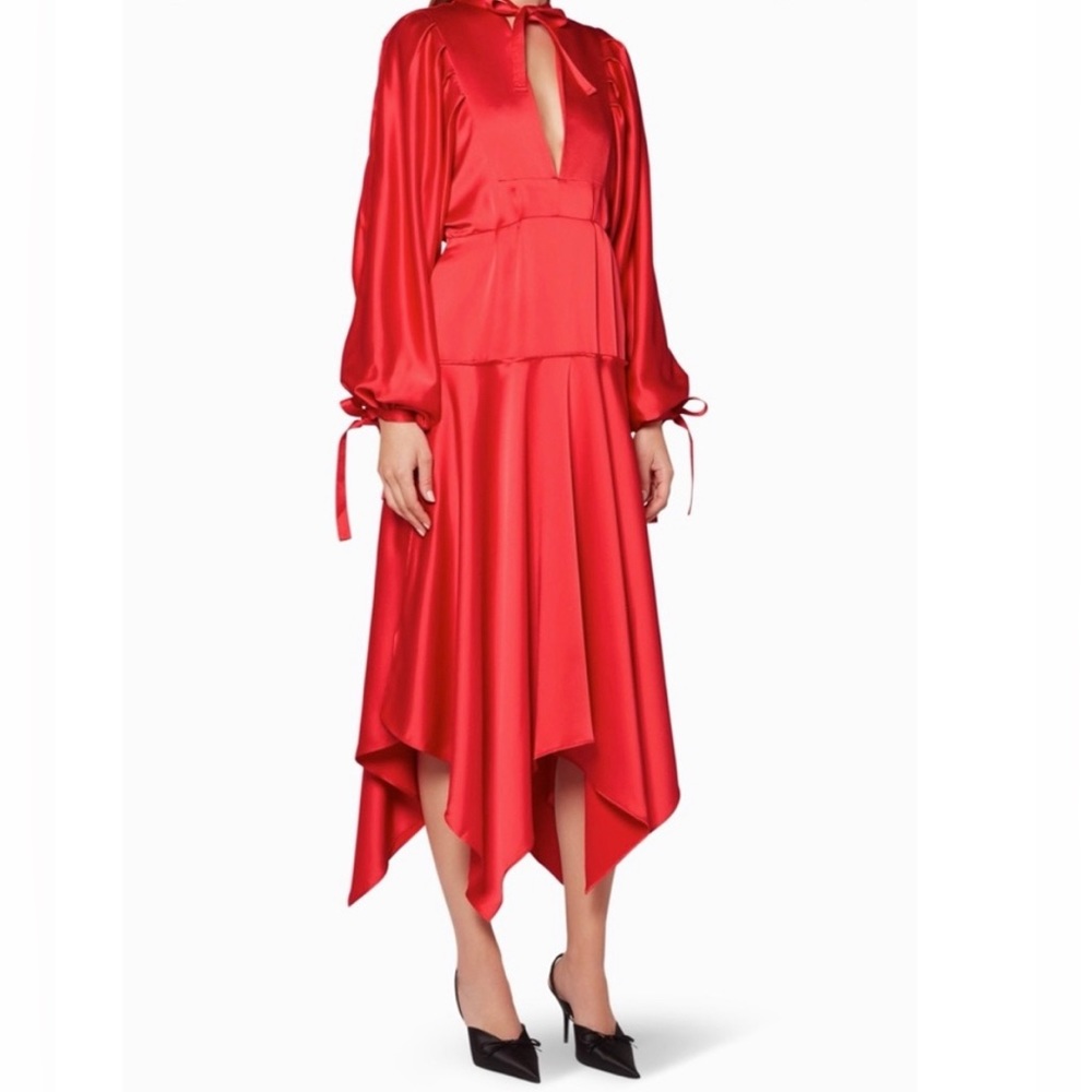 Self-Portrait Red Satin High-Low Midi Dress - Picture 1 of 5